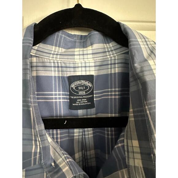 Brooks Brother Men's Blue White Plaid Print Short Sleeves Button Down Shirt 3XLT - Picture 2 of 6